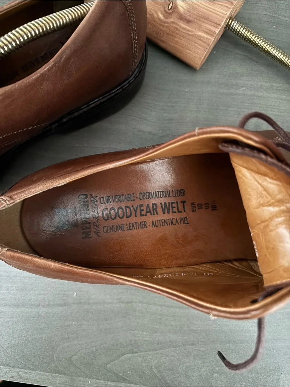 Mephisto Air-Relax Goodyear Welt Apron Toe Leather Derby Shoes Brown Men's 10.5